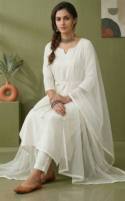 White rayon kurta set with dupatta 2