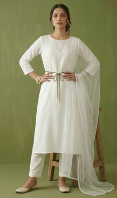 White rayon kurta set with dupatta 1