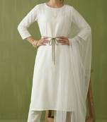 White rayon kurta set with dupatta