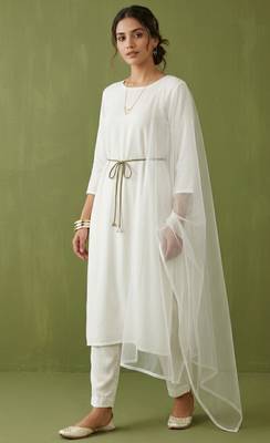 White rayon kurta set with dupatta 2