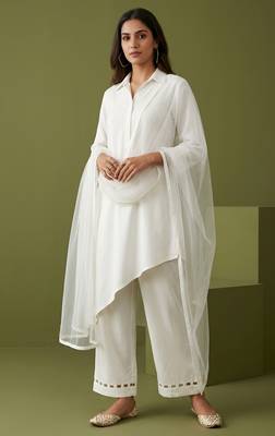 White rayon kurta set with dupatta 1