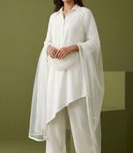 White rayon kurta set with dupatta