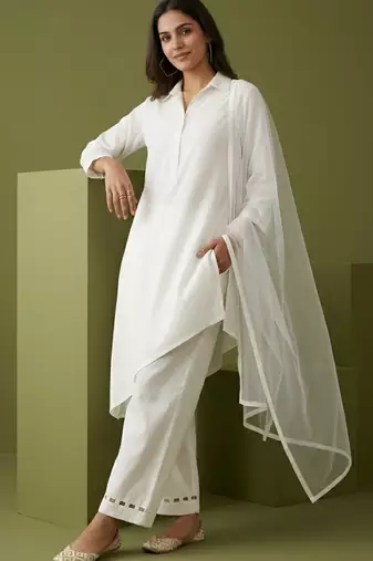 White rayon kurta set with dupatta