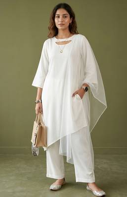 White rayon kurta set with dupatta 1