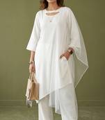 White rayon kurta set with dupatta