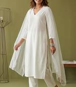 White rayon kurta set with dupatta