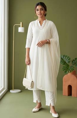 White rayon kurta set with dupatta 1