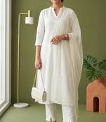 White rayon kurta set with dupatta