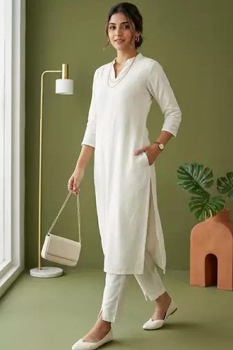 White rayon kurta set with dupatta