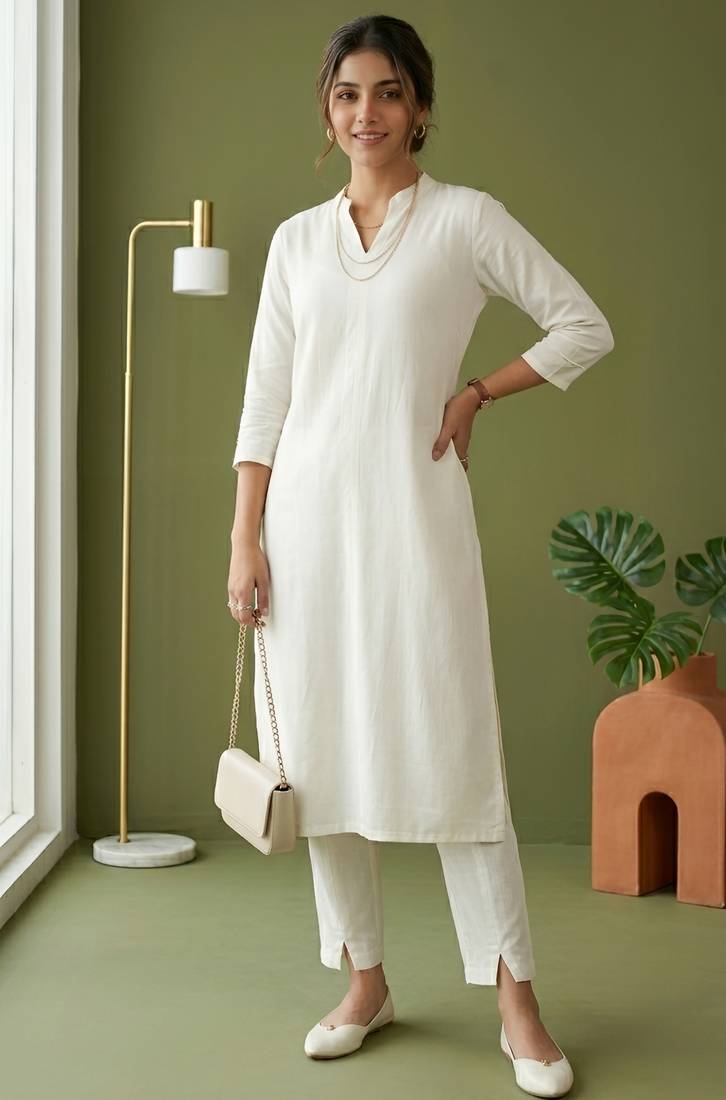White rayon kurta set with dupatta