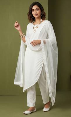 White rayon kurta set with dupatta 1