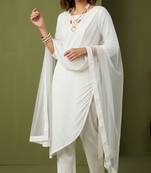 White rayon kurta set with dupatta