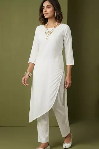 White rayon kurta set with dupatta
