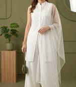 White rayon kurta set with dupatta