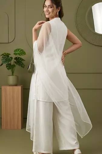 White rayon kurta set with dupatta