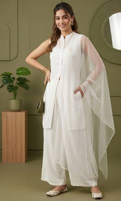 White rayon kurta set with dupatta 3