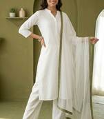 White rayon kurta set with dupatta