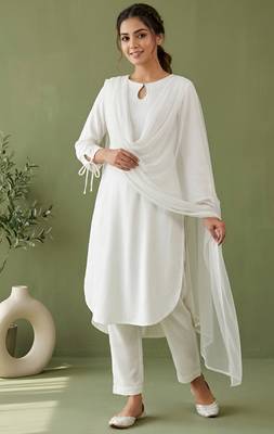 White rayon kurta set with dupatta 1