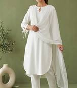 White rayon kurta set with dupatta