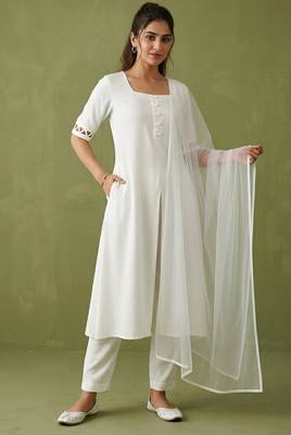 White rayon kurta set with dupatta 1
