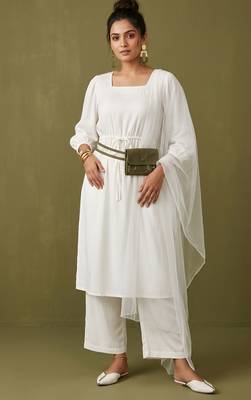 White rayon kurta set with dupatta 1