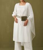 White rayon kurta set with dupatta