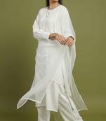 White rayon kurta set with dupatta