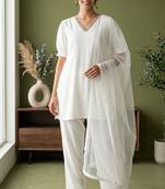 White rayon kurta set with dupatta