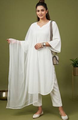 White rayon kurta set with dupatta 1