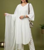 White rayon kurta set with dupatta