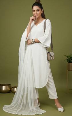 White rayon kurta set with dupatta 2
