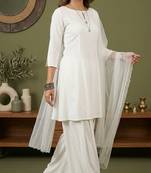 White rayon kurta set with dupatta