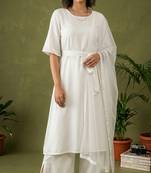 White rayon kurta set with dupatta