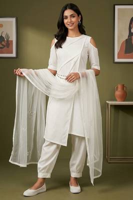 White rayon kurta set with dupatta 1