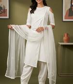 White rayon kurta set with dupatta