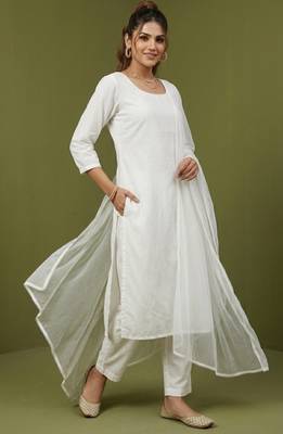 White rayon kurta set with dupatta 1