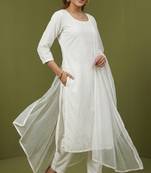 White rayon kurta set with dupatta