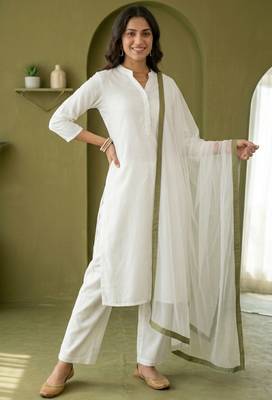 White rayon kurta set with dupatta 2