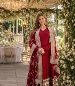 Maroon georgette anarkali suit with embroidery & zari work