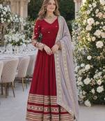 Maroon georgette anarkali suit with embroidery & zari work