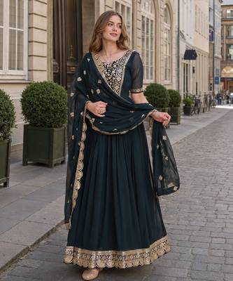 Navy georgette anarkali suit with embroidery & zari work 1