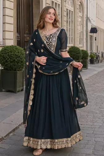 Navy georgette anarkali suit with embroidery & zari work