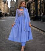 Blue chanderi anarkali suit with embroidery & beats work