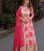 Pink silk anarkali suit with embroidery & sequin work