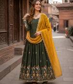 Mehendi silk anarkali suit with thread embroidery & sequin work