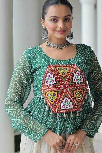 Wine navratri bandhani print kutchi gamthi patchwork top