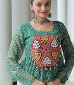 Wine navratri bandhani print kutchi gamthi patchwork top