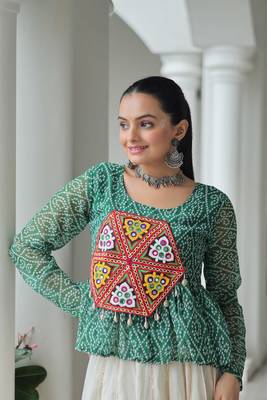 Wine navratri bandhani print kutchi gamthi patchwork top 2