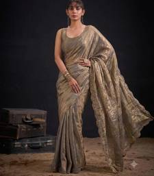 Grey silk blend embroidered saree