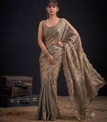 Grey silk blend embroidered saree